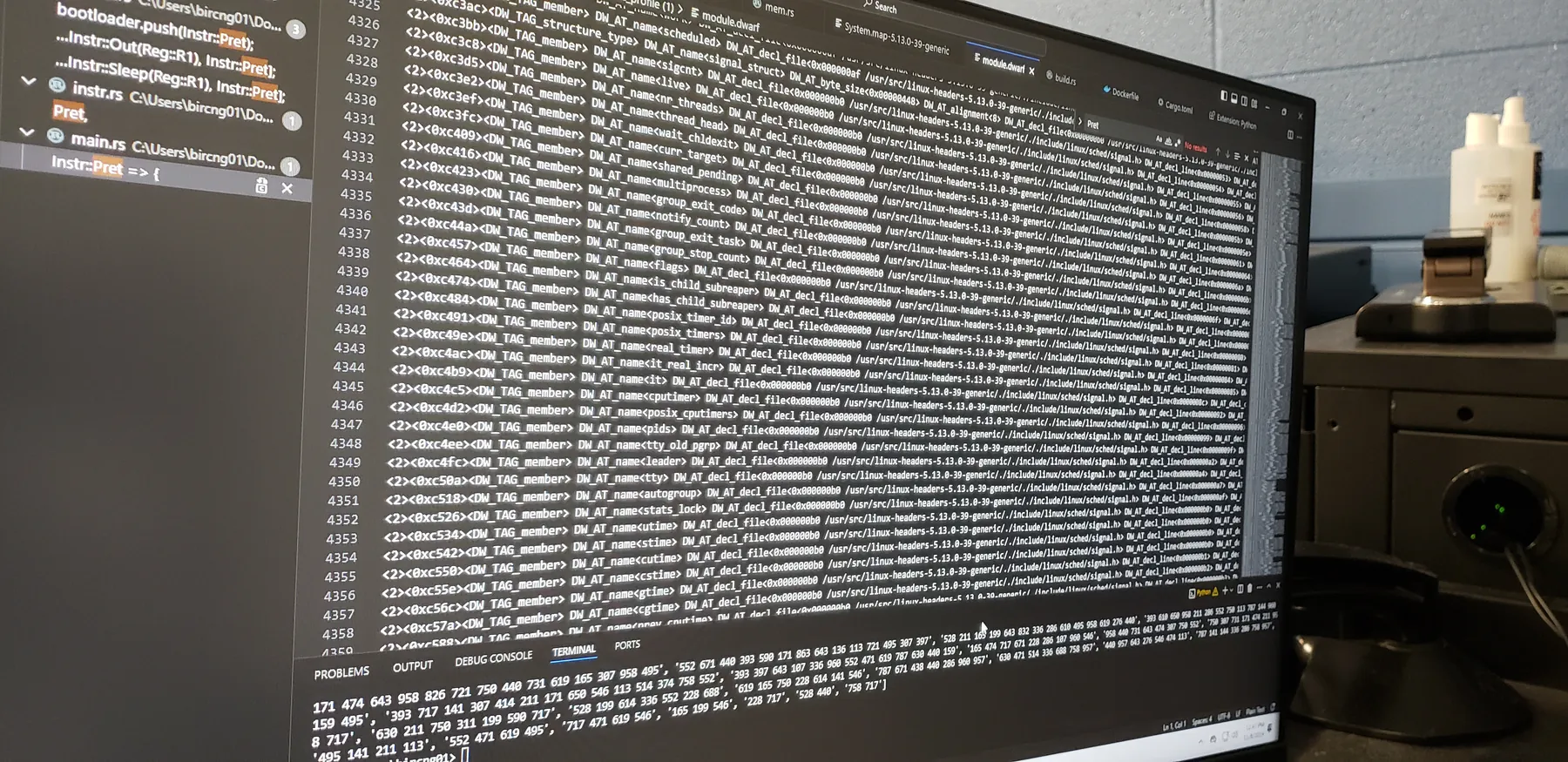 Terminal output filling a monitor during cybersecurity problem solving